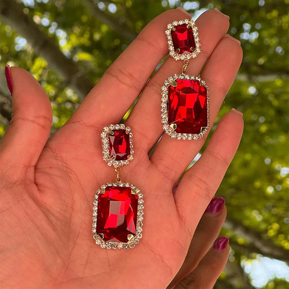 Red Crystal Dangle Earrings