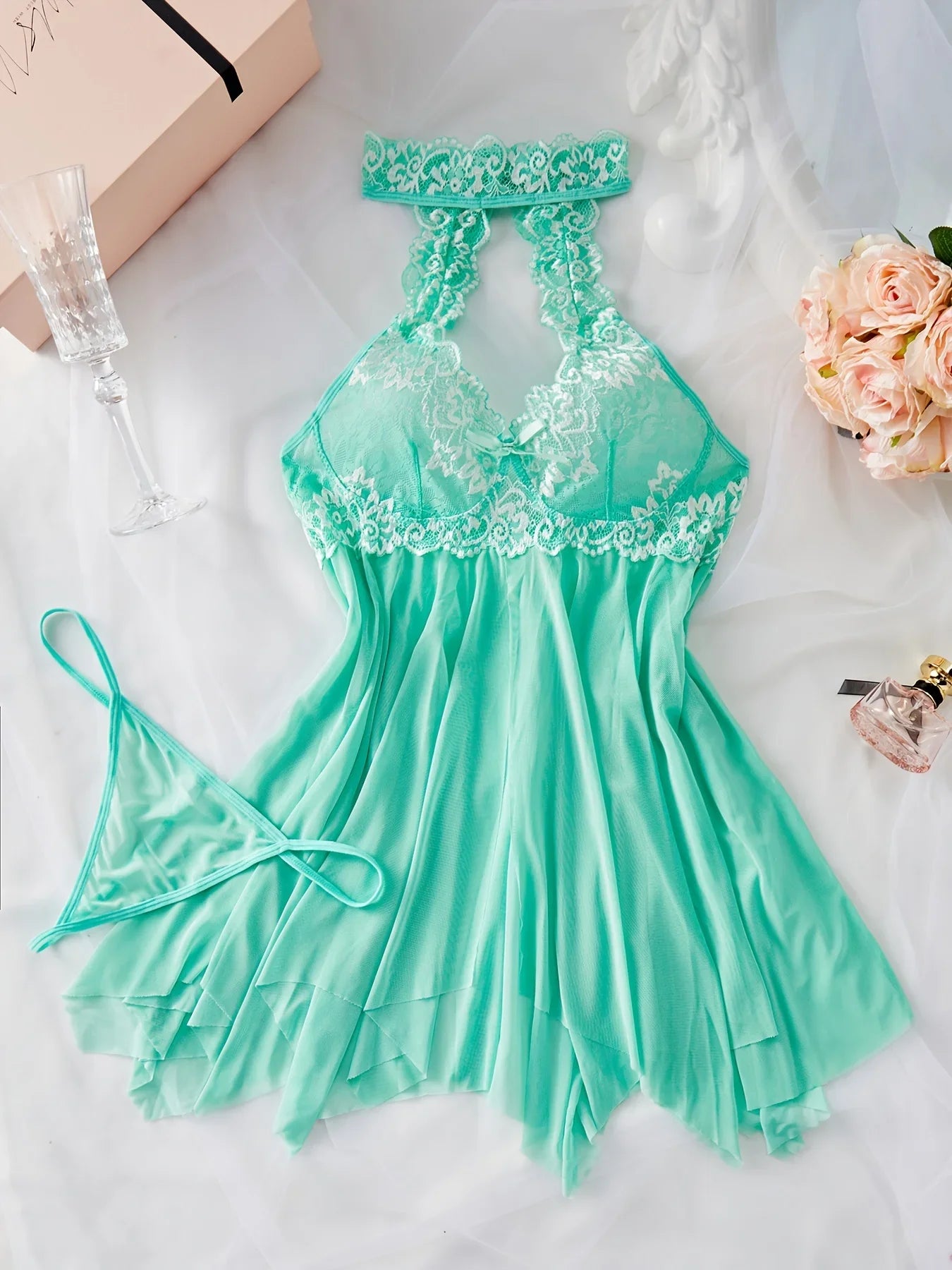 Lace Ruffle Trim Lingerie Set