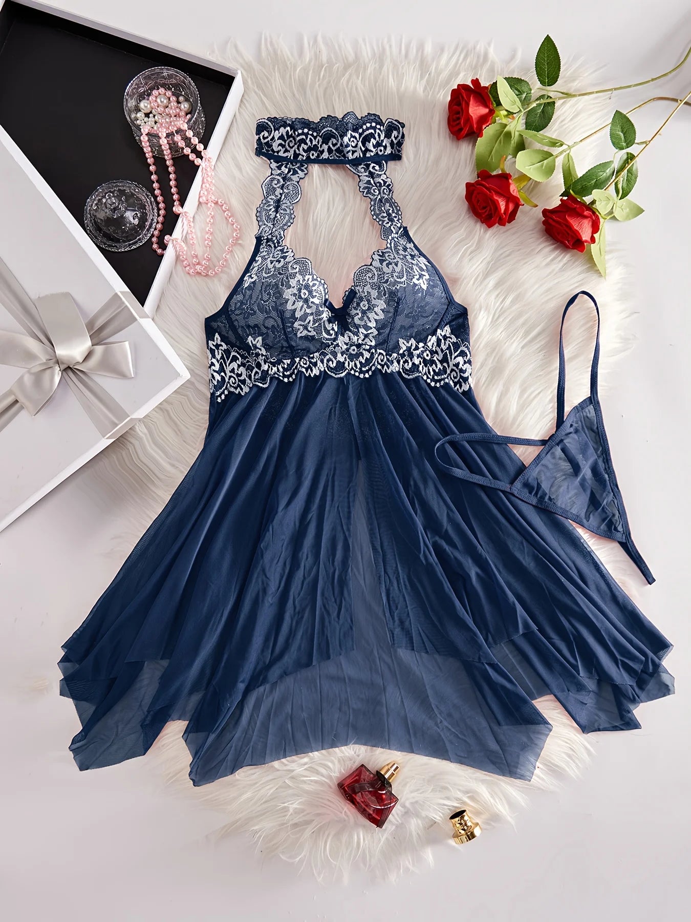 Lace Ruffle Trim Lingerie Set