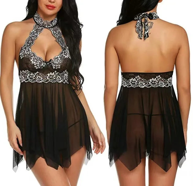Lace Ruffle Trim Lingerie Set