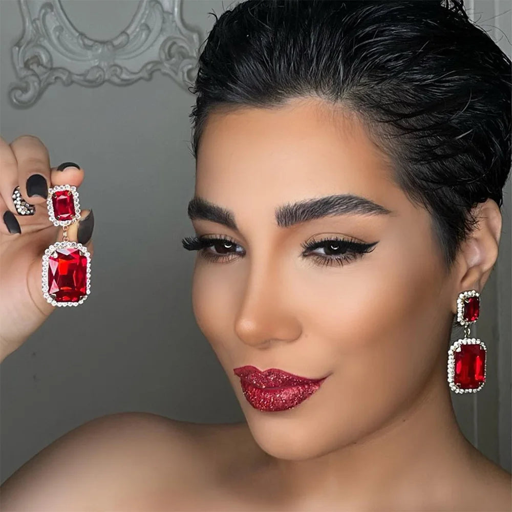 Red Crystal Dangle Earrings