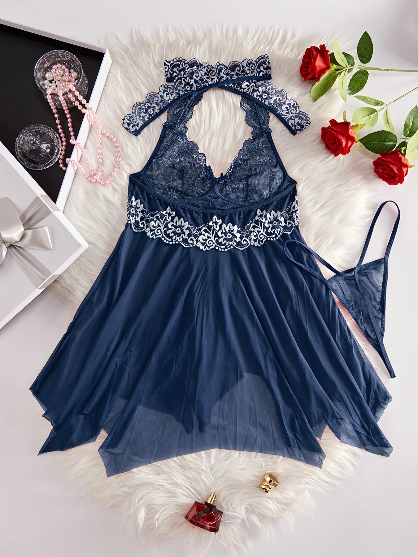 Lace Ruffle Trim Lingerie Set