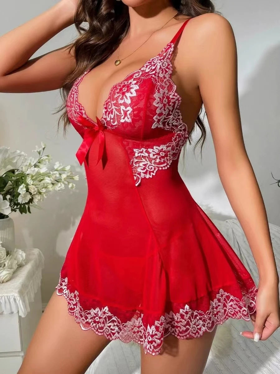 Elegant Sheer V Neck Lingerie Dress