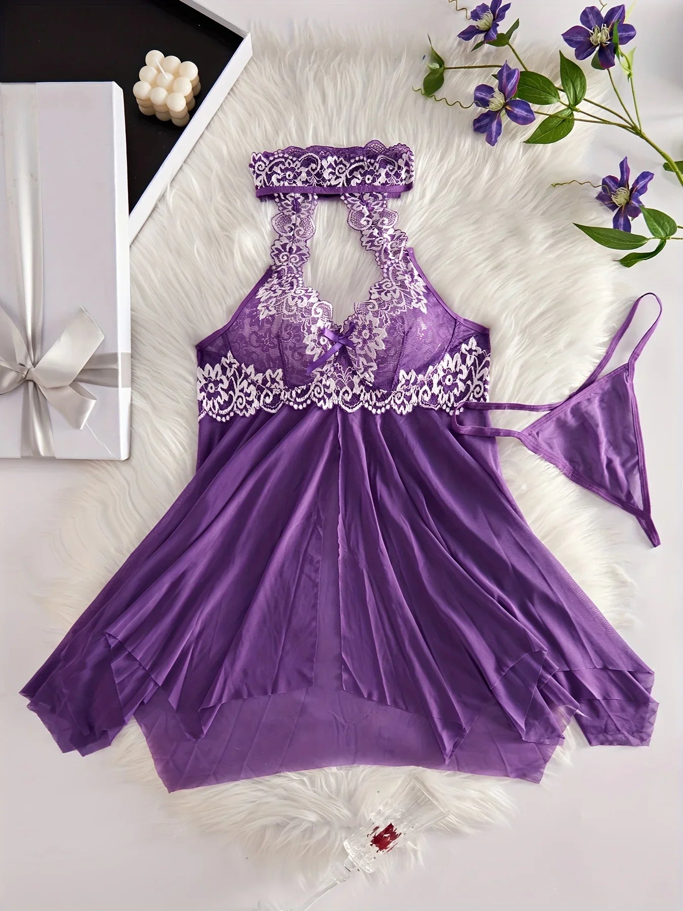 Lace Ruffle Trim Lingerie Set